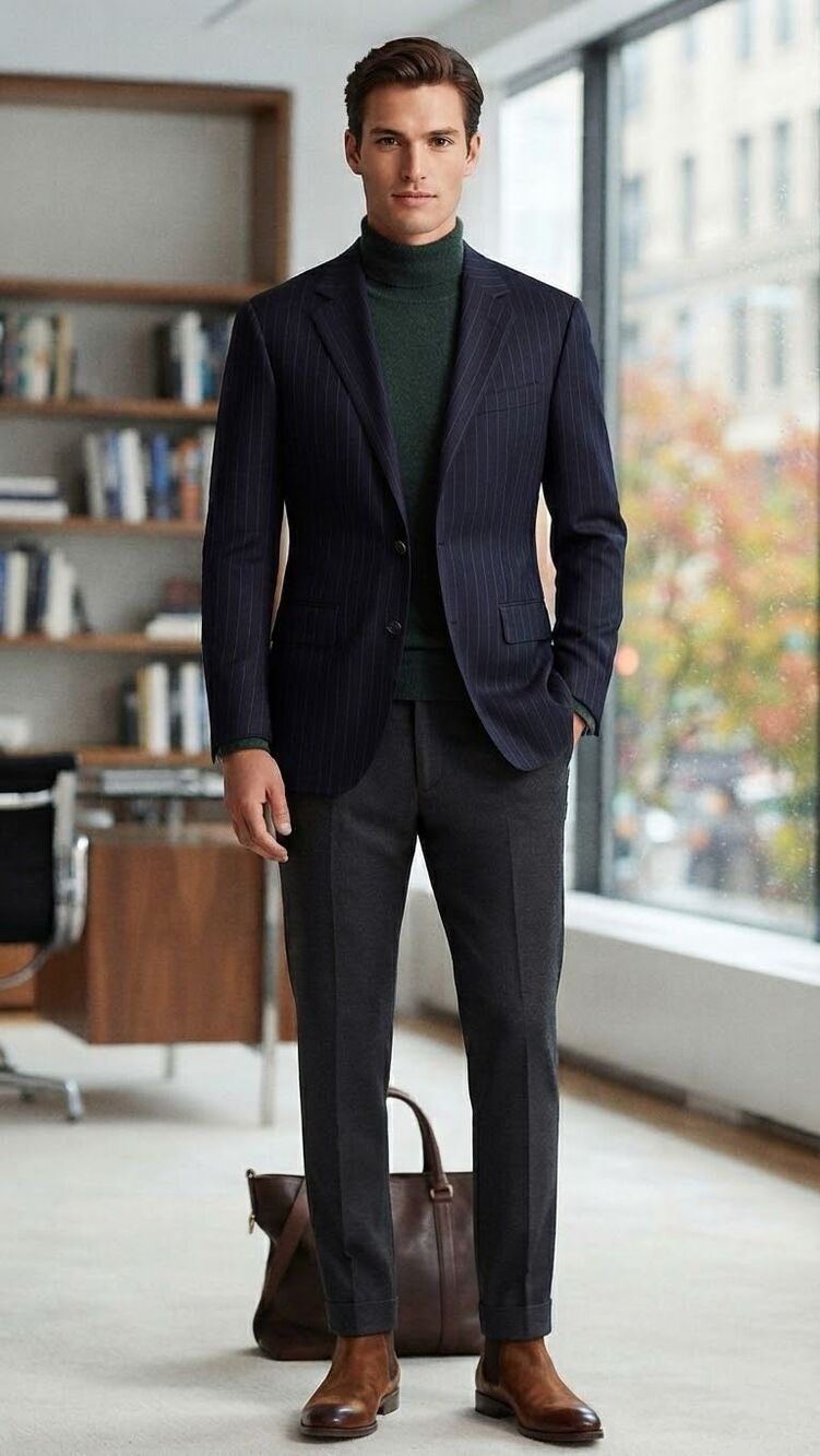 Lauren Ralph Lauren Men's Pinstripe Wool Blazer Suit Jacket Navy Blue Size 44R